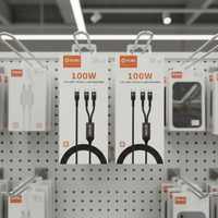 Kabel Cepat 2-in-1 Melinku 1,5 meter 100W dengan Chip E-mark, Kabel Data USB-C 2 in 1 untuk iPhone, Android, Laptop, dan Perjalanan