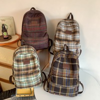 Sac à dos tendance à carreaux et motifs de dessins animés pour étudiantes, sac de voyage pour livres avec fermeture éclair