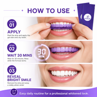 Bandes blanchissantes personnalisées OEM avec logo, certifiées CE, gel PAP violet, goût menthe, 21 sachets de traitement, non irritants pour usage domestique
