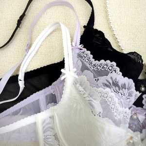 Completo Intimo Donna in Pizzo Trasparente <span class=keywords><strong>Bordeaux</strong></span> con <span class=keywords><strong>Reggiseno</strong></span> Balconette con Ferretto e Dettagli a Balze e Perizoma con Bordo in Pizzo - Product Image 2
