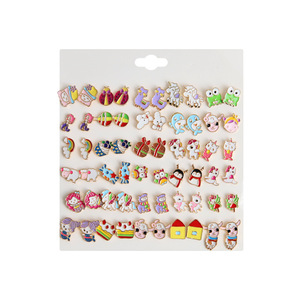 Ensemble de 30 paires de boucles d'oreilles colorées en forme d'animaux de dessin animé, en alliage de Zinc, cadeau pour femmes et filles, bijoux à la mode E1641-1 - Product Image 5