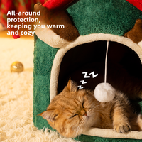 Lit pour chat en peluche de Noël en gros, lit-caverne chaud et fermé pour animaux de compagnie, maison douce d'intérieur pour chats et petits chiens