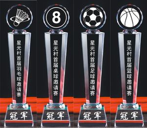<b>Wholesale</b> Sports Crystal <b>Glass</b> Football Badminton Trophy <b>Award</b> Custom Laser Printed and Engraved Competition <b>Award</b> - Product Image 1