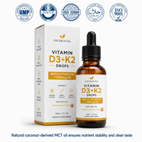 Gouttes de Vitamine D3 K2 5000 UI Liquide D3 100mcg K2 MK-7 Complément Synergique pour la Santé Osseuse Adulte Fabricant Marque Blanche