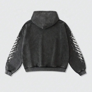 Sudadera con capucha para hombre de 480 g/m² de alto gramaje, personalizada directamente del fabricante, estilo crop holgado de invierno, con estampado de letras de carreras bordado, efecto lavado envejecido - Product Image 2