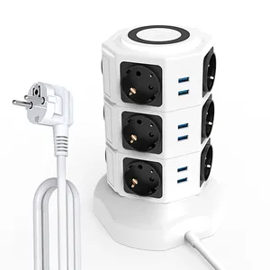 New Mould Euro Power Strip Tower European Power Board 12 Way EU German Extension Socket with wireless charger and usb charging