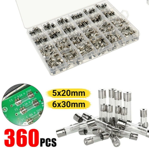 24 valeurs, 360 pièces de fusibles en verre assortis, 6*30mm, 5*20mm, 0.25A-20A, à rupture rapide, faible capacité de rupture - Product Image 1