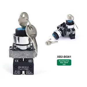 XB2-BG61 22mm Key 2 pozisyon Wirh anahtar sıfırlama anlık seçici topuzu döner basmalı acil durum düğmesi ile anahtar