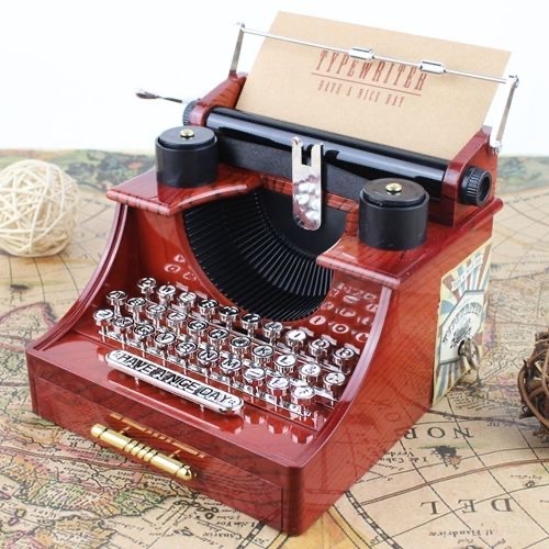Wholesale Classic Home Decoration Birthday Vintage Music Box Office Decor Typewriter Music Box with Drawer Christmas Gift
