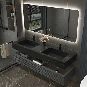 Lavabo de baño moderno para Hotel, lavabo de tocador de piedra de montaje en pared, Color blanco