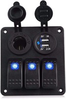 12V-24V Double Port USB Chargeur Prise Interrupteur À Bascule Panneau En Aluminium Bleu LED Lumière Étanche Interrupteur À Bascule pour Marine Bateau Voiture