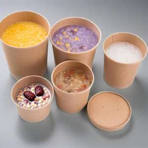 Eco-Friendly Disposable White Craft Paper and Kraft Paper Soup and Porridge <b>Takeaway</b> Food <b>Container</b> <b>with</b> Cover - Product Image 5