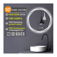 Miroir de salle de bain mural vertical anti-givre avec éclairage LED, rond, avec interrupteur tactile