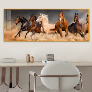 Dipinto Panoramico in Porcellana Cristallina con Sei Cavalli in Corsa - 80x30cm per Arredamento Soggiorno - Product Image 3