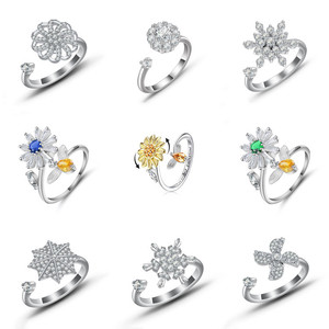 Women's Flower Zircon Open Ring Micro Pave Rotating Design Gift Jewelry - Product Image 1
