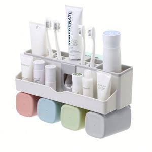Wall Mounted Bathroom Soap Dispenser Smart Toothbrush <b>Holder</b> Automatic <b>Toothpaste</b> Dispenser With Tooth Cup - Product Image 1