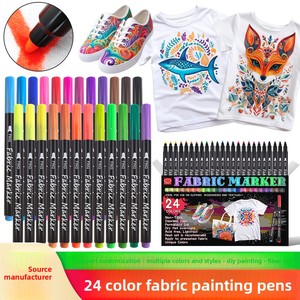 Pennarello Colorato Permanente per <span class=keywords><strong>Tessuti</strong></span> <span class=keywords><strong>con</strong></span> 24 Colori, Penna Tessile Non Sbiadente e Non Lavabile per Pittura a Mano Fai-da-Te - Product Image 3