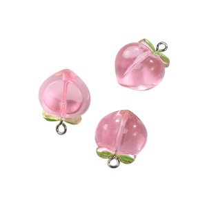 Accessoire porte-clés pêche fait main DIY, pendentif fruit en résine rose avec paillettes scintillantes, fourniture pour la création de bijoux et d'ornements - Product Image 3