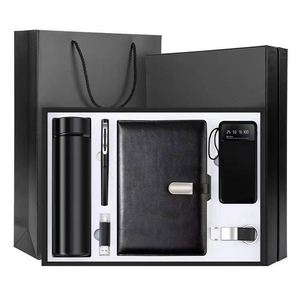 Promotion Customizable Logo Modern PU Leather Notebook Metal Pen USB Drive Portable Power Bank Thermos Keychain Six One <b>Gift</b> <b>Set</b> - Product Image 1