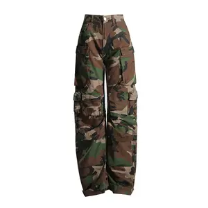 Nieuwste Trendy Casual Straight Camo Camuflague Baggy Pocket Cargo Broek Broek Jeans Dames Streetwear Denim Womenjeans