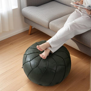 Puf marroquí sin relleno, reposapiés otomano, asiento hecho a mano de piel sintética, silla de suelo, reposapiés para sala de estar, dormitorio - Product Image 5