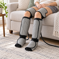Masseur de jambes gris avec 3 intensités, 6 modes, double chaleur et enveloppe ajustable pour la relaxation des mollets et des cuisses