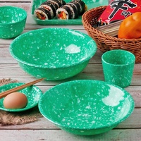 Assiettes et bols en mélamine vert émeraude vintage importés de Corée, compatibles micro-ondes, peints à la main