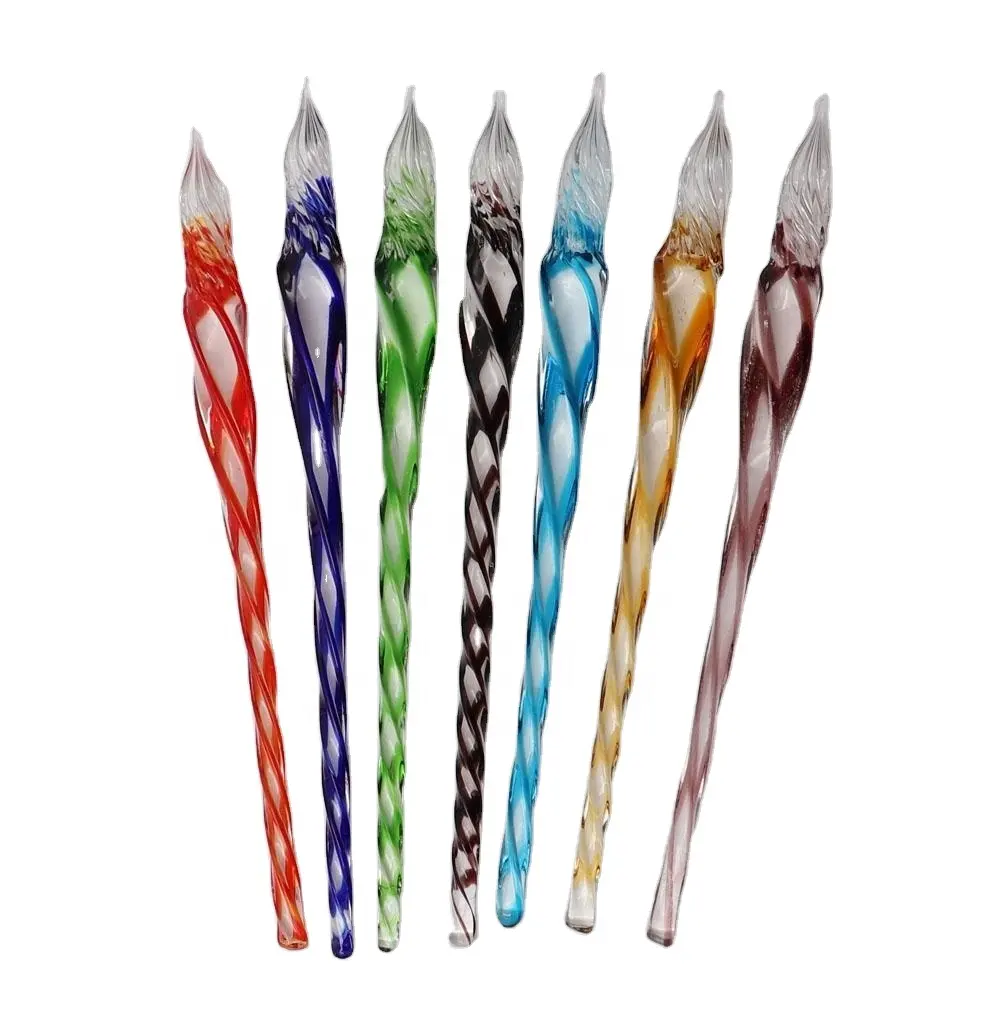 Kristallglas Dip Pen Mix mund geblasen Lampwork Glas Seide Twist Ink Pen Dip Halter Murano Art DNA entworfen Glass Pen für Geschenke