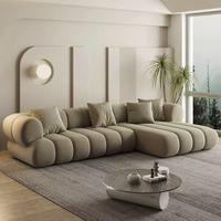 Ensemble de Salon Moderne de Luxe, Canapé Modulaire Rectangulaire en Velours Cygne Nuage d'Art, Forme en L, Fonction Inclinable, Taille Personnalisable, pour Hôtellerie