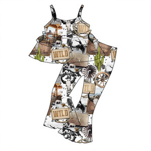 Ensembles Mode Deux Pièces <span class=keywords><strong>Fille</strong></span>, Haut Caraco et Pantalon Patte d'Éléphant en Tissu Tricoté, Combinaison pour Enfants Nouveau-né à 16 <span class=keywords><strong>Ans</strong></span> - Product Image 2