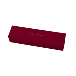 Sang trọng màu đỏ nhung biểu tượng tùy chỉnh in ấn nhung PU da Vòng gói quà tặng hộp đồ trang sức bao bì Set với Ribbon