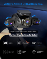 Cámara para Coche 4K IPS de 5 Canales (Delantera/Trasera/Izquierda/Derecha) con Grabación 360°, DVR, Caja Negra, CPL, IA, DMS, WiFi 5G, GPS y 1 Año de Garantía