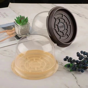 Hộp đựng bánh nhựa PET dùng một lần trong suốt, tùy chỉnh, hình tròn, hộp đựng bánh, hộp bánh <span class=keywords><strong>cheesecake</strong></span>, nắp vòm, đế màu vàng nâu trắng - Product Image 6