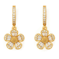 Maimang Maßgefertigter Edel-Schmuck 18k Vergoldete 925 Sterling Silber Vollbesetzte Zirkonia Blumen-Anhänger Tropfen-Ohrringe für Damen