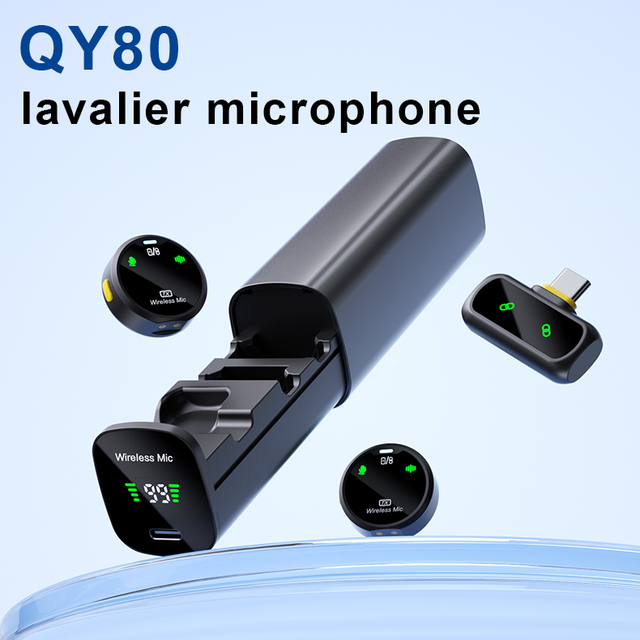 QY80 Mini Wireless Magnetic Microphone Receiver with Charging Function for Live Streaming Interview Broadcasting Lapel