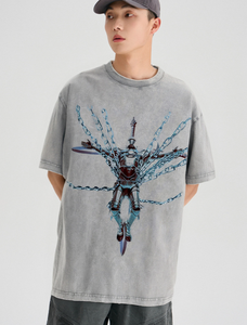 Nouveau T-<span class=keywords><strong>shirt</strong></span> d'été pour homme en coton 100% avec imprimé graphique, épaules tombantes, effet <span class=keywords><strong>vintage</strong></span> délavé - Product Image 2