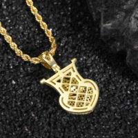 Pendentif Cœur Couronne de Roi en Zircon Cubique Entièrement Sertie, Plaqué Or, Style Hip-Hop Rapper, Vente en Gros