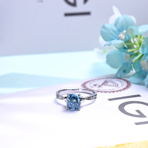 Bague de mariage en or blanc massif 18 carats sur mesure avec diamant bleu de laboratoire certifié IGI de 1,58 carat, bijoux de luxe pour femmes - Product Image 2