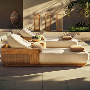 Chaise longue individuelle moderne en teck imperméable pour extérieur, idéale pour les hôtels, resorts, jardins, patios, villas et balcons - Product Image 4