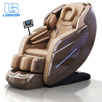 Fauteuil de massage LEERCON Khaki Cocoon, massage complet du corps 3D, finition brillante avec panneaux latéraux bronze et ailettes de haut-parleurs côtelées dorées, avec télécommande tablette.