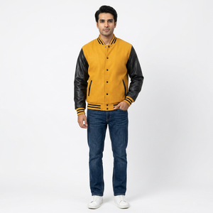Winter <b>Men's</b> Custom Logo Stand Collar Front Logo Varsity College Baseball <b>Jacket</b> with <b>Long</b> Sleeve and Plain Dyed Design - Product Image 1