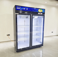Réfrigérateur vertical commercial 620L à double porte vitrée pour boissons, sans givre, à refroidissement ventilé, pour supermarché