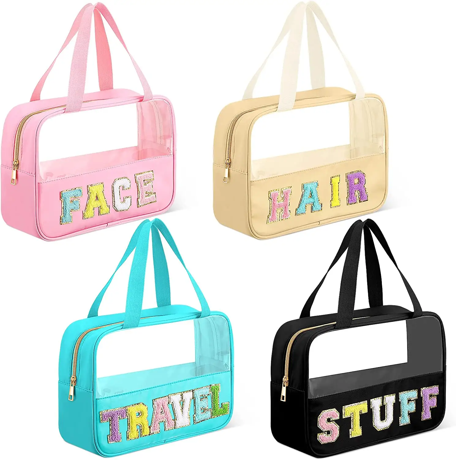 Custom Square Clear zipper bag Nylon Pvc Cosmetic Bag Portable Waterproof Travel Zipper Letter Makeup Bag with Handle