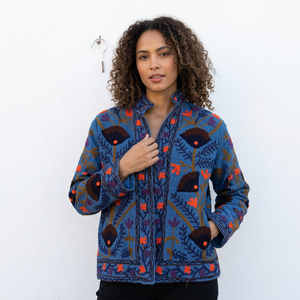 SHREE RADHA GOVIND EXPORTS Veste ethnique artisanale pour femme, en velours imprimé, broderie Suzani florale, chaude pour le printemps/l'automne/l'hiver - Product Image 1