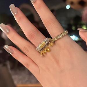 Anillo de Plata Pura S925 con Incrustaciones de Diamantes Amarillos de Alta Calidad, Diseño de Círculo Completo, Joyería de Lujo - Product Image 4