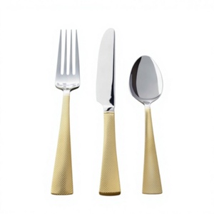 Ensemble de couverts en acier inoxydable poli miroir, argent et or, 3 pièces (cuillère, fourchette, couteau) pour mariage, dîner, usage alimentaire. - Product Image 1