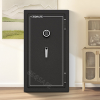 CEQSAFE Coffre-fort électronique de luxe noir, grande capacité, ignifuge, surface antique, serrure numérique classique, serrure à clé, résistance au feu 2 heures