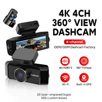 Caméra de tableau de bord 4K OEM ODM 4CH 360 degrés Fisheye avec vision nocturne, WiFi et GPS pour voitures (avant 4K, latérale/arrière 1K)