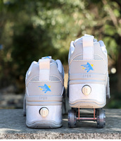 Chaussures convertibles Liangjiao PU, patins à roulettes à quatre roues, roues en polyuréthane à double rangée, double usage pour adultes, marche et marche rapide