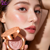 Set de Rubor Lilywild con Brocha de Lujo y Espejo, Marca Privada, Vegano, Mineral, Alta Pigmentación, Polvo Compacto con Brillo en Oro Rosa para el Rostro